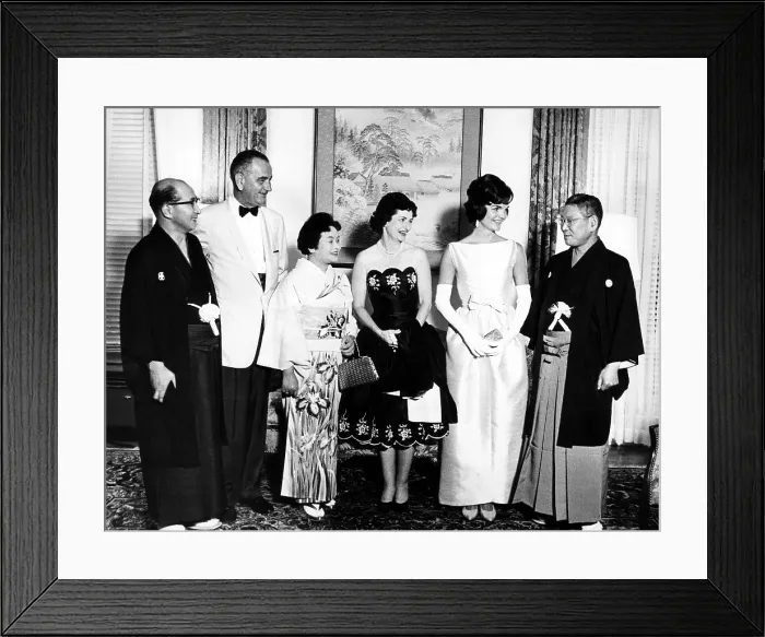 Framed Print : Japanese foreign Minister Zentaro Kosaka, Vice President Lyndon Johnson, Mitsue Ikeda, Lady Bird Johnson, First Lady Jacqueline Kennedy, and Japanese Prime Minister Hayato Ikeda