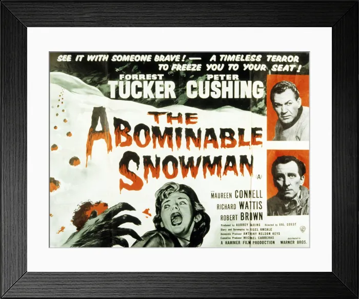 Framed Print : THE ABOMINABLE SNOWMAN, (aka THE ABOMINABLE SNOWMAN OF THE HIMALAYAS), Maureen Connell (center), right from top: Forrest Tucker, Peter Cushing, 1957