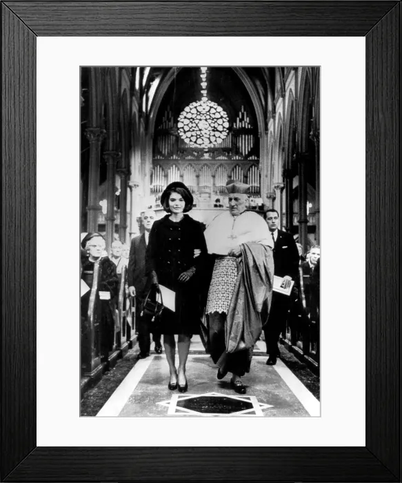 Framed Print : Jacqueline Kennedy, escorted by Richard Cardinal Cushing at the Holy Cross Cathedral in Boston, Massachusetts. January 19, 1964. Courtesy: CSU Archives / Everett Collection Framed Print : Jacqueline Kennedy, escorted by Richard Cardinal Cushing at the Holy Cross Cathedral in Boston, Massachusetts. January 19, 1964. Courtesy: CSU Archives / Everett Collection