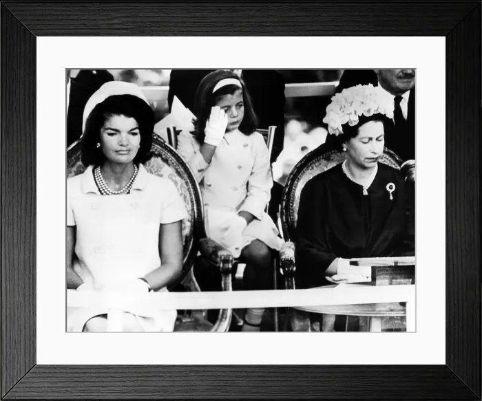 Framed Print : Former First Lady Jacqueline Kennedy, Caroline Kennedy, Queen Elizabeth II, during dedication ceremonies in memory of the late President Kennedy memory at Runnymede, England