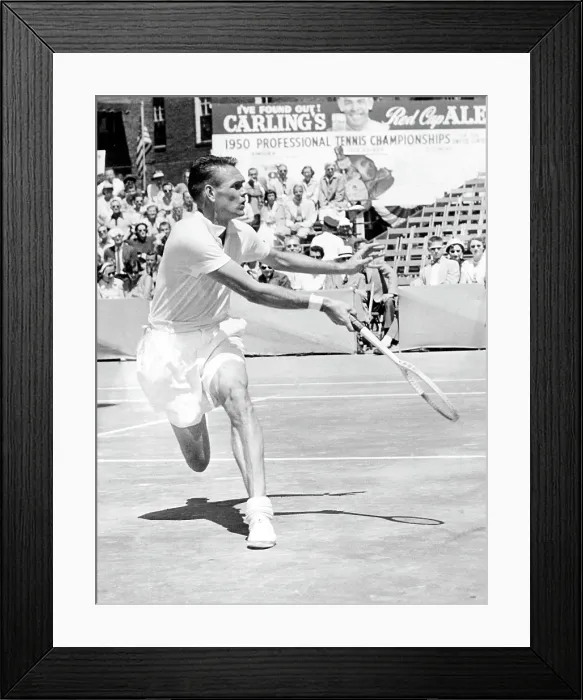 Framed Print : Tennis champion Jack Kramer, playing against Pancho (Francisco) Segura, in the US Professional Tennis Championship, 6 / 14 / 1950. Courtesy: CSU Archives / Everett Collection