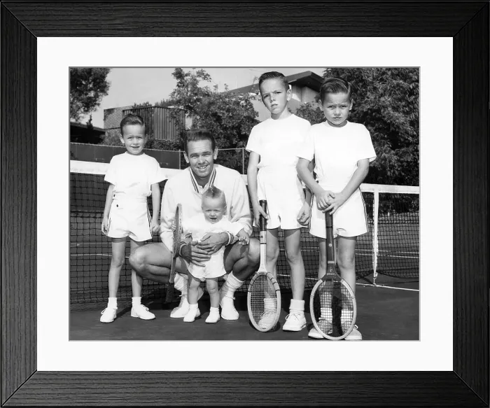 Framed Print : Jack Kramer (second from left) at home with his sons (from left): Bobby, Michael, David, and John, Los Angeles, 1966.. Courtesy: CSU Archives / Everett Collection Framed Print : Jack Kramer (second from left) at home with his sons (from left): Bobby, Michael, David, and John, Los Angeles, 1966.. Courtesy: CSU Archives / Everett Collection