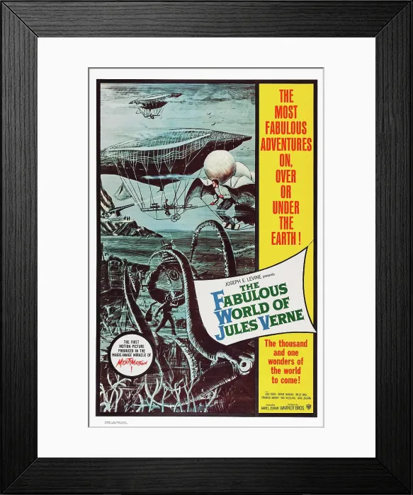 Framed Print : THE FABULOUS WORLD OF JULES VERNE, (aka THE DEADLY INVENTION), US poster art, 1958 Framed Print : THE FABULOUS WORLD OF JULES VERNE, (aka THE DEADLY INVENTION), US poster art, 1958