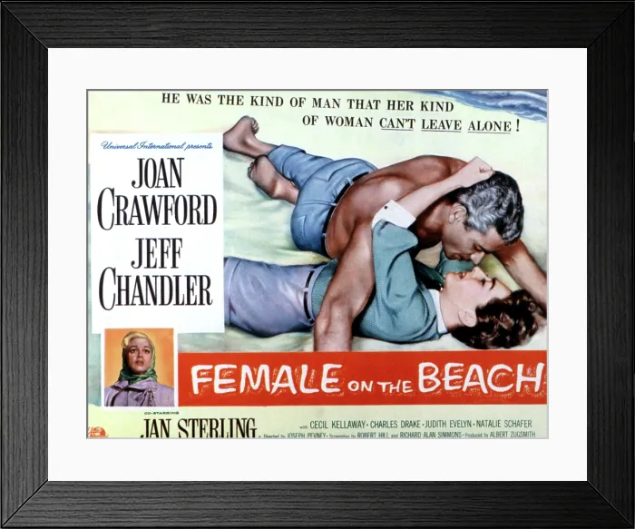 Framed Print : FEMALE ON THE BEACH, Jeff Chandler, Joan Crawford, Jan Sterling, 1955