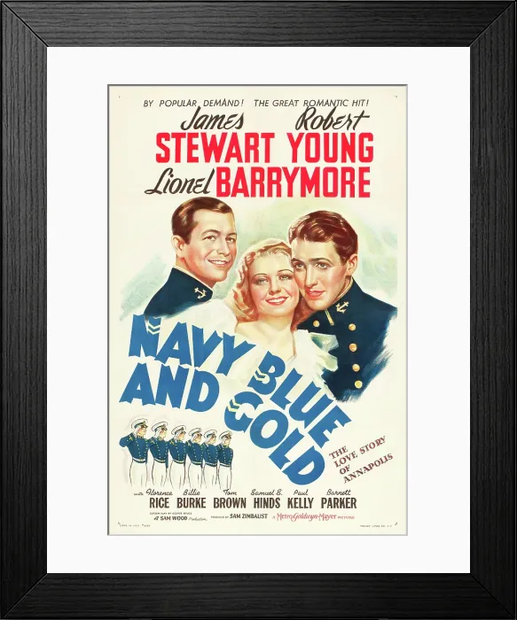 Framed Print : NAVY BLUE AND GOLD, James Stewart, Robert Young, Florence Rice, 1937