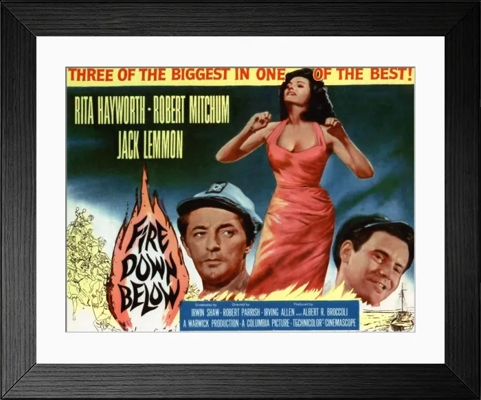 Framed Print : FIRE DOWN BELOW, Robert Mitchum, Rita Hayworth, Jack Lemmon, 1957 Framed Print : FIRE DOWN BELOW, Robert Mitchum, Rita Hayworth, Jack Lemmon, 1957