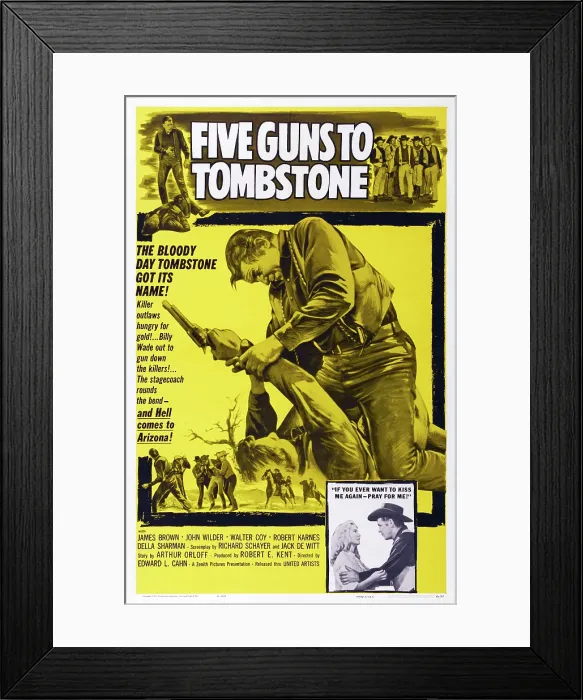 Framed Print : FIVE GUNS TO TOMBSTONE, US poster art, James L. Brown (kneeling), 1960 Framed Print : FIVE GUNS TO TOMBSTONE, US poster art, James L. Brown (kneeling), 1960