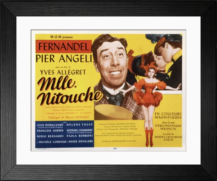 Framed Print : MAM'ZELLE NITOUCHE, French lobbycard, Fernandel (center), Pier Angeli (right), 1954 Framed Print : MAM'ZELLE NITOUCHE, French lobbycard, Fernandel (center), Pier Angeli (right), 1954