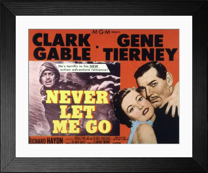 Framed Print : NEVER LET ME GO, Clark Gable, Gene Tierney, 1953