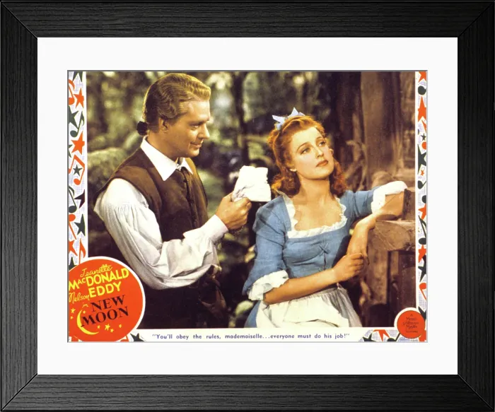 Framed Print : NEW MOON, Nelson Eddy, Jeanette MacDonald, lobbycard, 1940