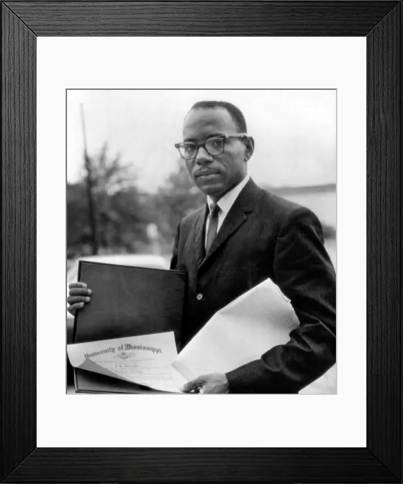 Framed Print : James Meredith, first African American to ever enroll and graduate from the University of Mississippi displays his diploma, Oxford, MS, August 19, 1963