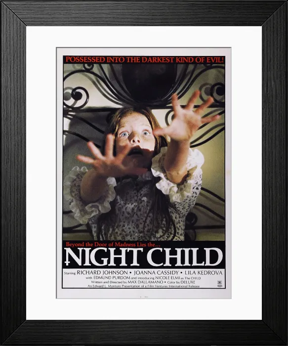 Framed Print : THE NIGHT CHILD, (aka IL MEDAGLIONE INSANGUINATO), US poster, Nicoletta Elmi, 1975