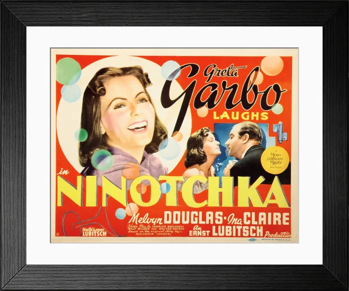 Framed Print : NINOTCHKA, US lobbycard, from left: Greta Garbo, Melvyn Douglas, 1939