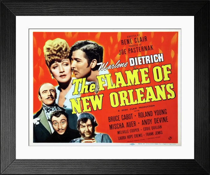 Framed Print : THE FLAME OF NEW ORLEANS, Marlene Dietrich, Bruce Cabot, Roland Young, Mischa Auer, Andy Devine, 1941 Framed Print : THE FLAME OF NEW ORLEANS, Marlene Dietrich, Bruce Cabot, Roland Young, Mischa Auer, Andy Devine, 1941