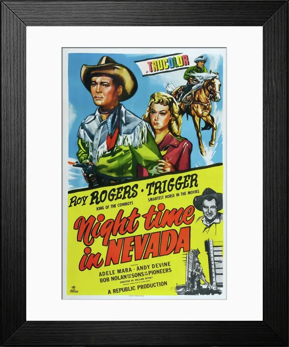 Framed Print : NIGHT TIME IN NEVADA, Roy Rogers, Adele Mara, Trigger, Andy Devine, 1948 Framed Print : NIGHT TIME IN NEVADA, Roy Rogers, Adele Mara, Trigger, Andy Devine, 1948