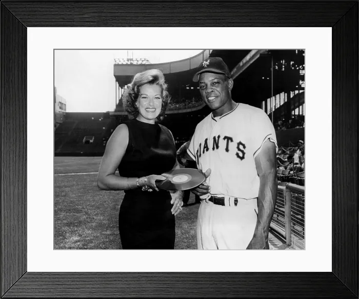 Framed Print : Actress Janis Paige, New York Giants baseball player Willie Mays, 1954.. Courtesy: CSU Archives  /  Everett Collection