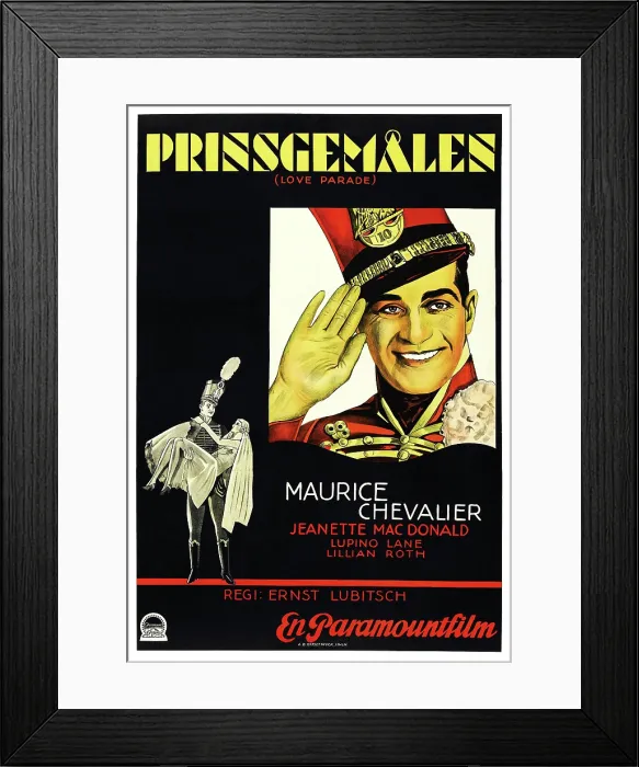 Framed Print : THE LOVE PARADE, (aka PRINSGEMALEN), Swedish poster art, Maurice Chavalier, 1929