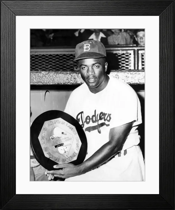Framed Print : Baseball player Jackie Robinson of the Brooklyn Dodgers holds his MVP award in 1949.Courtesy CSU Archives / Everett Collection Framed Print : Baseball player Jackie Robinson of the Brooklyn Dodgers holds his MVP award in 1949.Courtesy CSU Archives / Everett Collection
