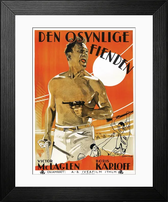 Framed Print : LOST PATROL, (aka DEN OSYNLIGA FIENDEN), Victor McLaglen on Swedish poster art, 1934