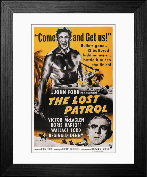 Framed Print : THE LOST PATROL, US poster art, top: Victor McLaglen; bottom: Boris Karloff, 1934 Framed Print : THE LOST PATROL, US poster art, top: Victor McLaglen; bottom: Boris Karloff, 1934