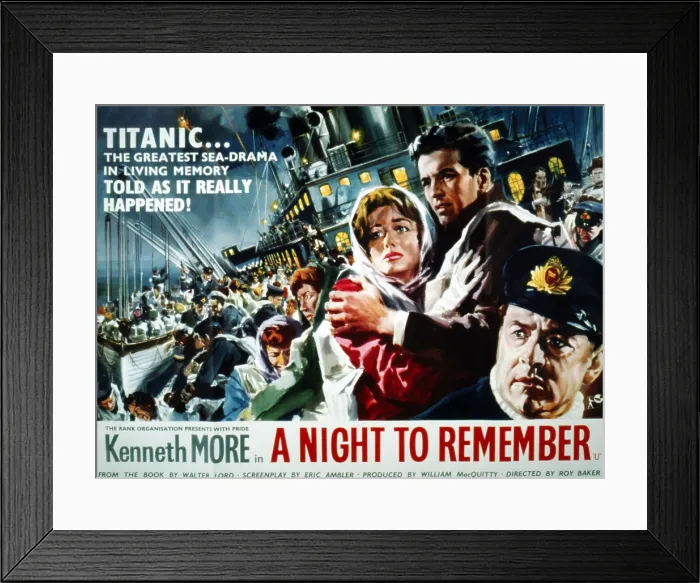 Framed Print : A NIGHT TO REMEMBER, large figures at right, from left: Jill Dixon, Ronald Allen, Kenneth More, 1958 antr1958-fsct001(antr1958-fsct001)