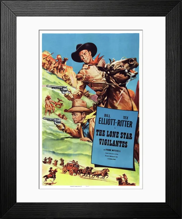 Framed Print : THE LONE STAR VIGILANTES, US poster art, from left: Tex Ritter, Bill Elliott, 1942 Framed Print : THE LONE STAR VIGILANTES, US poster art, from left: Tex Ritter, Bill Elliott, 1942