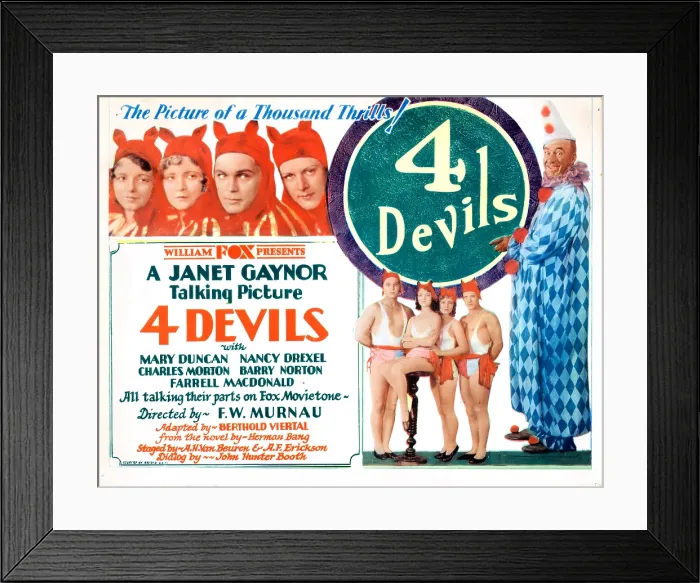 Framed Print : 4 DEVILS, (aka FOUR DEVILS), US poster, Janet Gaynor, Nancy Drexell, Charles Morton, Barry Morton, Mary Duncan, J