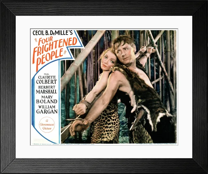 Framed Print : FOUR FRIGHTENED PEOPLE, Claudette Colbert, Herbert Marshall, lobbycard, 1934