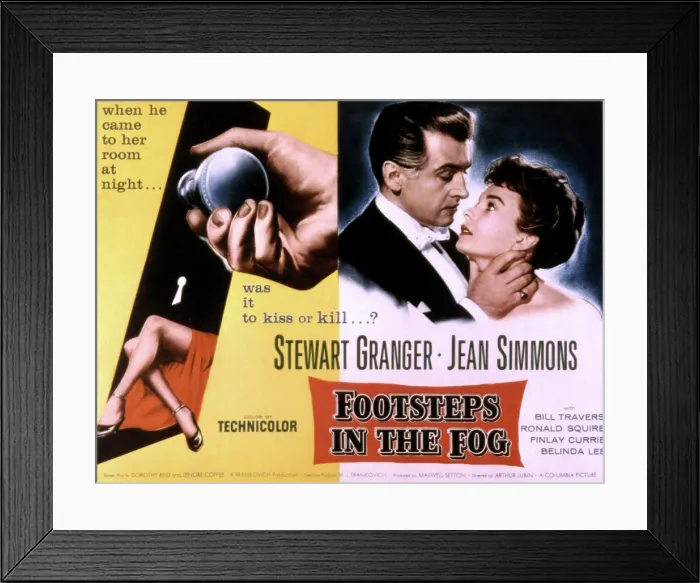 Framed Print : FOOTSTEPS IN THE FOG, Stewart Granger, Jean Simmons, 1955 Framed Print : FOOTSTEPS IN THE FOG, Stewart Granger, Jean Simmons, 1955