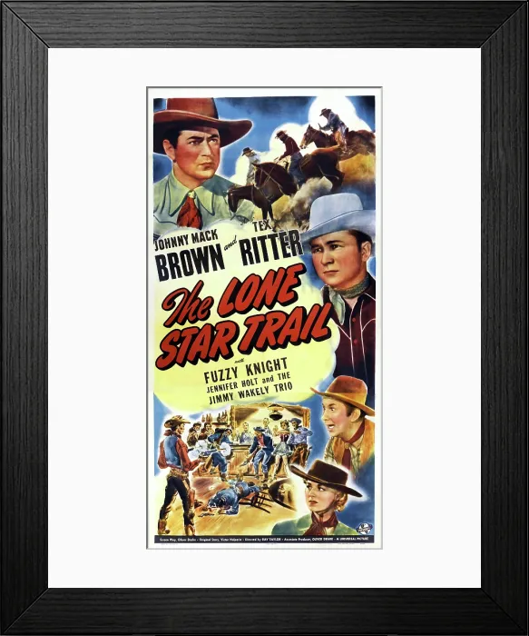 Framed Print : THE LONE STAR TRAIL, US poster, from top: Johnny Mack Brown, Tex Ritter, Fuzzy Knight, Jennifer Holt, 1943 Framed Print : THE LONE STAR TRAIL, US poster, from top: Johnny Mack Brown, Tex Ritter, Fuzzy Knight, Jennifer Holt, 1943