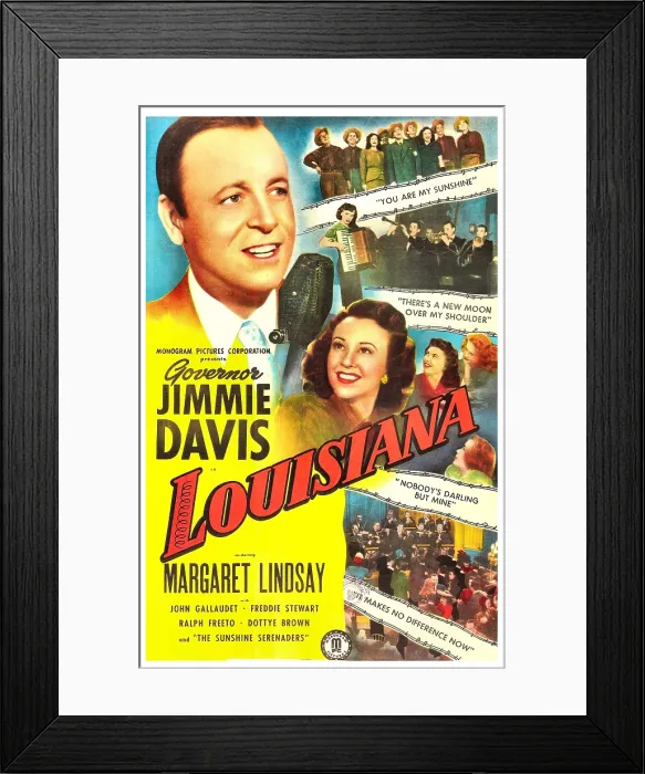 Framed Print : LOUISIANA, US poster, from left: Jimmie Davis, Margaret Lindsay, 1947