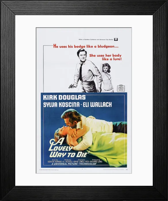 Framed Print : A LOVELY WAY TO DIE, US poster art, top and bottom: Kirk Douglas, Sylva Koscina, 1968