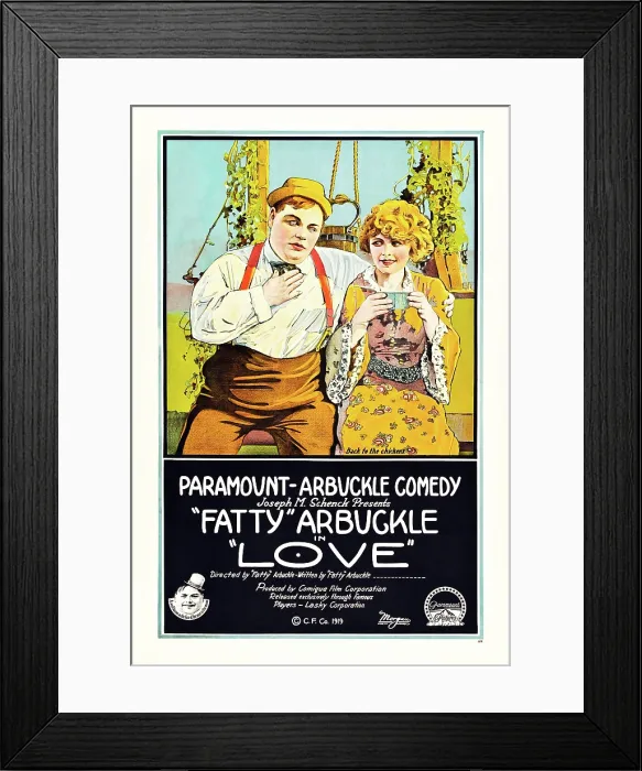 Framed Print : LOVE, US poster art, from left: Roscoe Fatty Arbuckle, Winifred Westover 1919 Framed Print : LOVE, US poster art, from left: Roscoe Fatty Arbuckle, Winifred Westover 1919