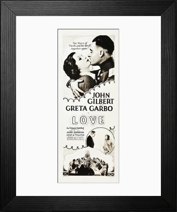 Framed Print : LOVE, l-r: Greta Garbo, John Gilbert on insert poster, 1927