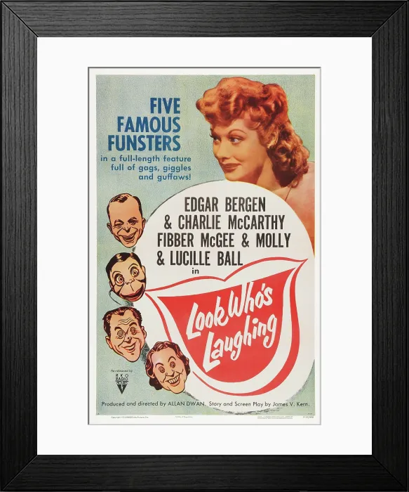 Framed Print : LOOK WHO'S LAUGHING, US poster art, counter clockwise from top right: Lucille Ball, Edgar Bergen, Charlie McCarthy, Jim Jordan, Marian Jordan, 1941 Framed Print : LOOK WHO'S LAUGHING, US poster art, counter clockwise from top right: Lucille Ball, Edgar Bergen, Charlie McCarthy, Jim Jordan, Marian Jordan, 1941