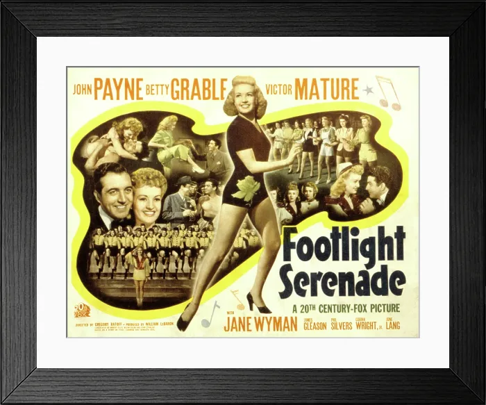 Framed Print : FOOTLIGHT SERENADE, John Payne (far left), Betty Grable, Victor Mature (far right), 1942, (c) 20th Century Fox, TM & Copyright  /  Courtesy: Everett Collection