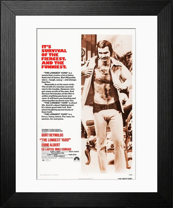 Framed Print : THE LONGEST YARD, US poster art, Burt Reynolds, 1974 Framed Print : THE LONGEST YARD, US poster art, Burt Reynolds, 1974