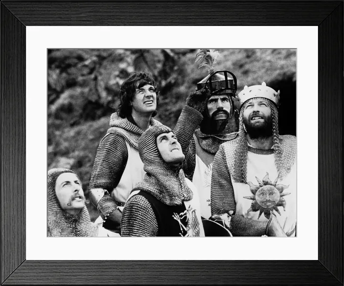 Framed Print : MONTY PYTHON AND THE HOLY GRAIL, from left: Eric Idle, Michael Palin (top), John Cleese, Terry Jones, Graham Chapman as King Arthur Framed Print : MONTY PYTHON AND THE HOLY GRAIL, from left: Eric Idle, Michael Palin (top), John Cleese, Terry Jones, Graham Chapman as King Arthur