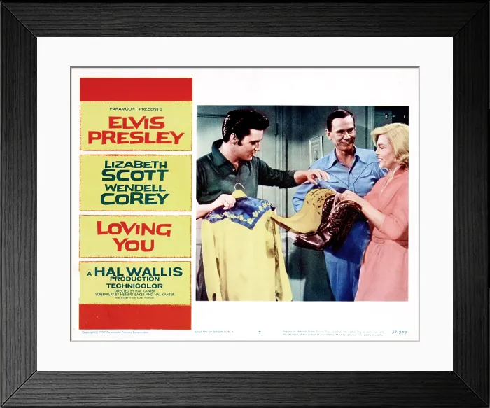 Framed Print : LOVING YOU, from left, , Elvis Presley, Wendell Corey, Lizabeth Scott, 1957