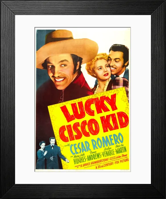 Framed Print : LUCKY CISCO KID, US poster, top from left: Cesar Romero, Mary Beth Hughes, Cesar Romero, bottom from left: Evelyn Venable, Cesar Romero, 1940 Framed Print : LUCKY CISCO KID, US poster, top from left: Cesar Romero, Mary Beth Hughes, Cesar Romero, bottom from left: Evelyn Venable, Cesar Romero, 1940