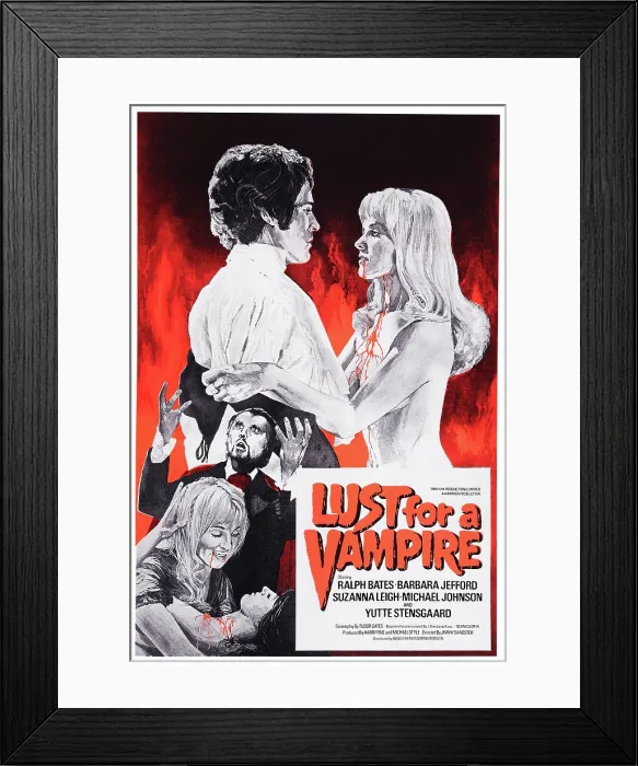 Framed Print : LUST FOR A VAMPIRE, British poster art, top from left: Michael Johnson, Yutte Stensgaard; below: Mike Raven, 1971 Framed Print : LUST FOR A VAMPIRE, British poster art, top from left: Michael Johnson, Yutte Stensgaard; below: Mike Raven, 1971