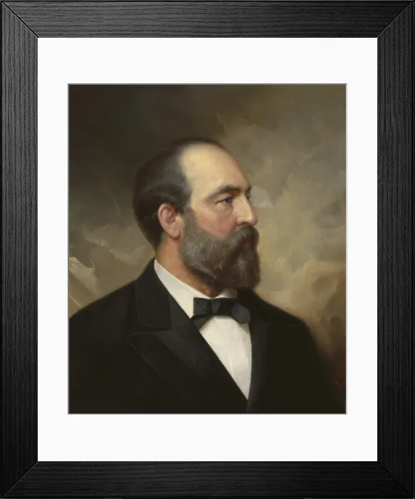 Framed Print : James Garfield, 20th President of the United States, held office for 6 months from March 4, 1881 until his Sept. 19, 1881 death after an assassins attack on July 2, 1881