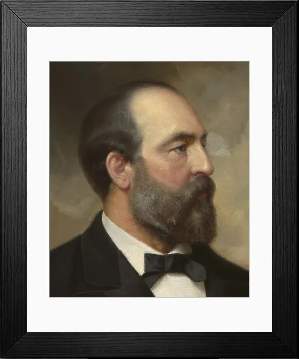 Framed Print : James Garfield, 20th President of the United States, held office for 6 months from March 4, 1881 until his Sept. 19, 1881 death after an assassins attack on July 2, 1881 Framed Print : James Garfield, 20th President of the United States, held office for 6 months from March 4, 1881 until his Sept. 19, 1881 death after an assassins attack on July 2, 1881