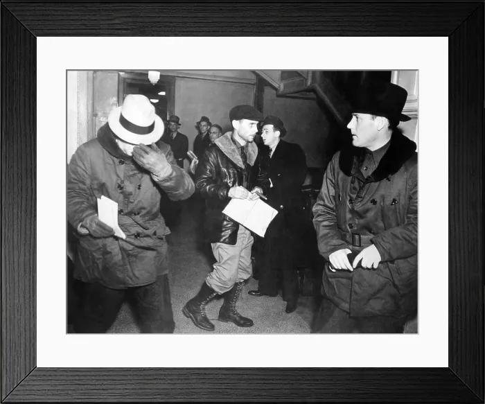Framed Print : J. Edgar Hoover arriving in St. Paul, Minn. at the tragic end of the Charles S. Ross Kidnap case