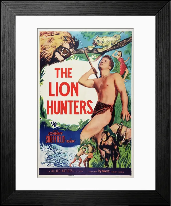 Framed Print : THE LION HUNTERS, US poster art, Johnny Sheffield, 1951