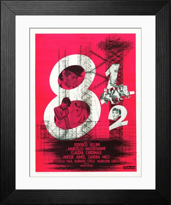 Framed Print : 8 1 / 2, (aka EIGHT AND A HALF), French poster, from top: Marcello Mastroianni, Claudia Cardinale, Anouk Aimee (inside #2), 1963