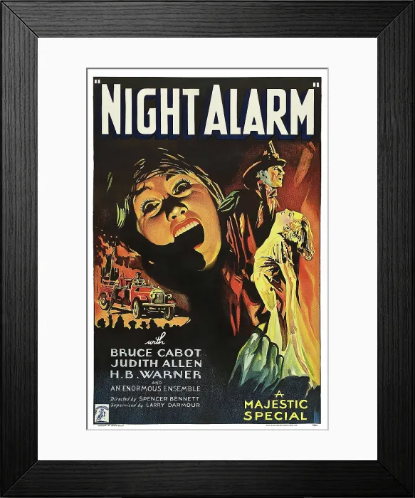 Framed Print : NIGHT ALARM, US poster, center screaming: Judith Allen, 1934