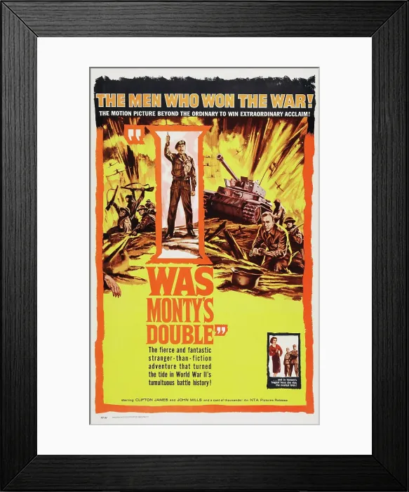 Framed Print : I WAS MONTY'S DOUBLE, (aka HELL, HEAVEN OR HOBOKEN), US poster art, John Mills (top), 1958 Framed Print : I WAS MONTY'S DOUBLE, (aka HELL, HEAVEN OR HOBOKEN), US poster art, John Mills (top), 1958