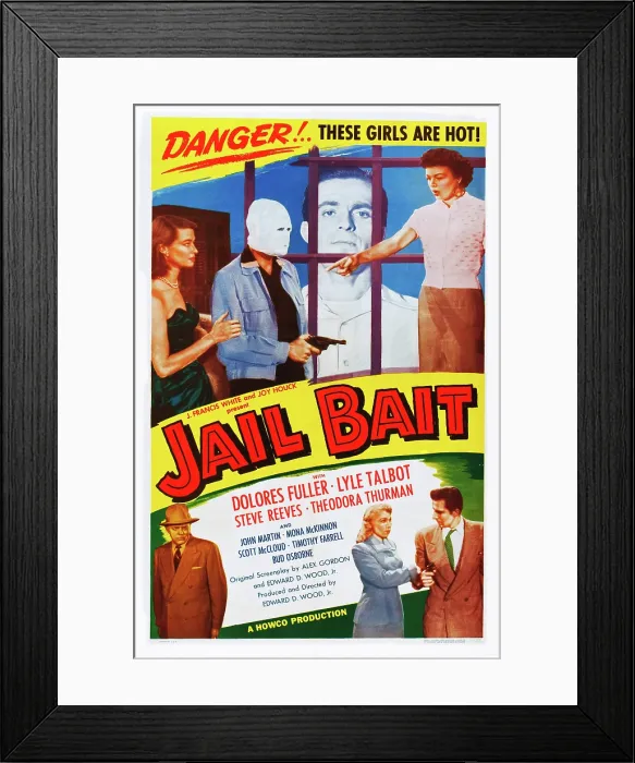 Framed Print : JAIL BAIT, Lyle Talbot (bottom left), Dolores Fuller (bottom center), Mona McKinnon (top right), 1954