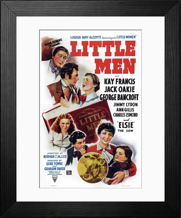 Framed Print : LITTLE MEN, poster art, from top: Jack Oakie, George Bancroft, Jimmy Lydon, Ann Gillis, Casey Johnson, Kay Francis, Richard Nichols, inset: Elsie the Cow, 1940